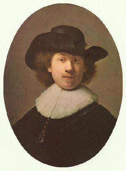 REMBRANDT Harmenszoon van Rijn Self-portrait with wide-awake hat oil painting picture